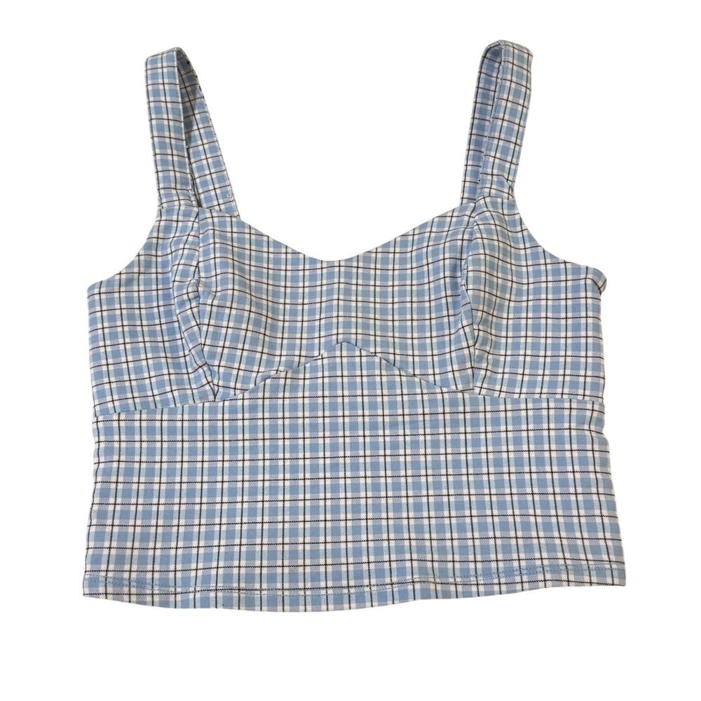 Hollister Plaid Crop Top Womens Small Blue White Sweetheart Bustier Corset Shape